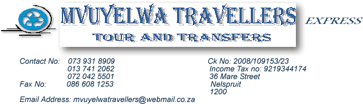 Mvuyelwa Travellers for shuttle services and airport transfers in Mpumalanga